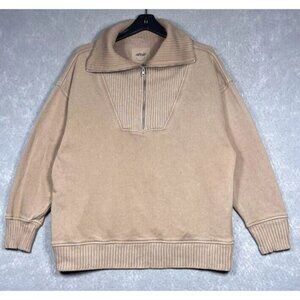 Aerie Beige Half-Zip V-Neck Sweater